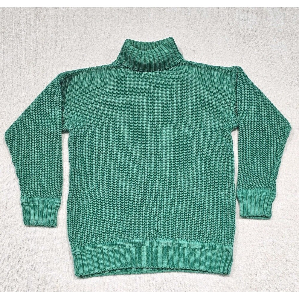 Vtg 80s GAP Clothing Co. 100% Cotton Large Green Chunky Cable Knit Sweater‎